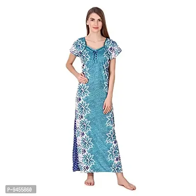 FNK Style Floral Printed Hosiery Nighty Maxi Night Gown for Women Sleep Wear Night & Honeymoon Light Blue