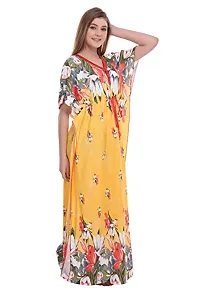 F.N.K STYLE Style Satin Floral Print Sexy aftan Night for Women Sleep Wear Night & Honeymoon Yellow-thumb2