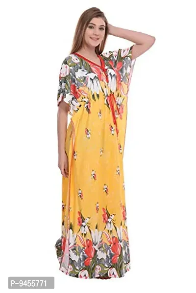 F.N.K STYLE Style Satin Floral Print Sexy aftan Night for Women Sleep Wear Night & Honeymoon Yellow-thumb3