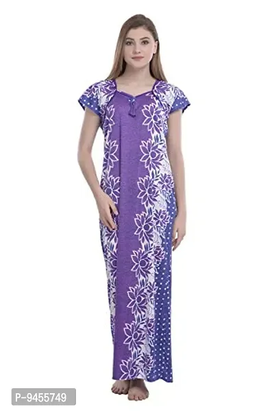 FNK Style Floral Printed Hosiery Nighty Maxi Night Gown for Women Sleep Wear Night & Honeymoon-thumb3