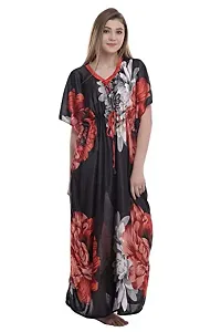 F.N.K STYLE Style Satin Floral Print Sexy aftan Night for Women Sleep Wear Night & Honeymoon Red-thumb1