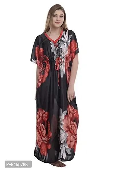 F.N.K STYLE Style Satin Floral Print Sexy aftan Night for Women Sleep Wear Night & Honeymoon Red-thumb2