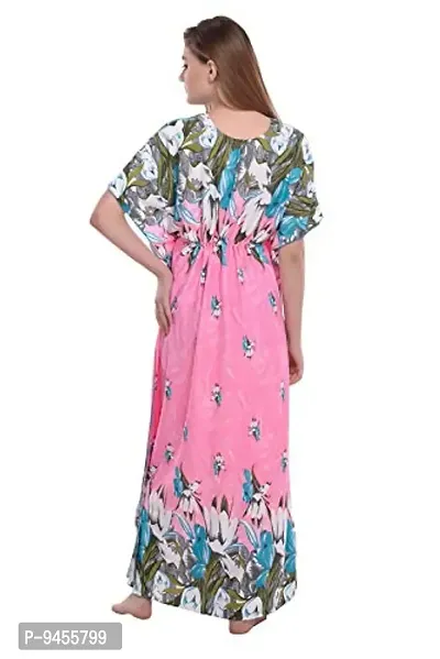 F.N.K STYLE Style Satin Floral Print Sexy aftan Night for Women Sleep Wear Night & Honeymoon Pink-thumb2