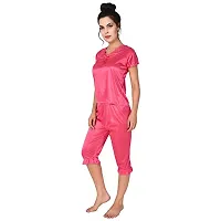 FNK Style Satin Soft Sexy Night Gown Set with Nighty Maxi Top Lower Babydoll with Robe for Women Sleep Wear Night & Honeymoon Pink-thumb4