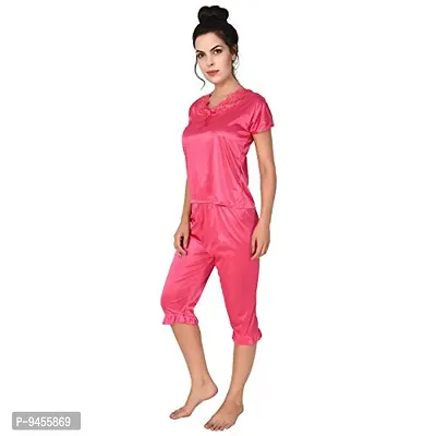 FNK Style Satin Soft Sexy Night Gown Set with Nighty Maxi Top Lower Babydoll with Robe for Women Sleep Wear Night & Honeymoon Pink-thumb5