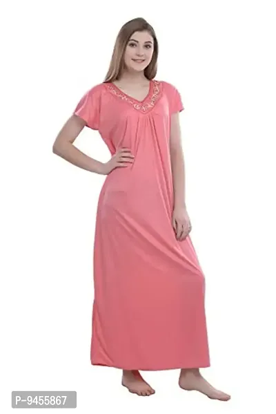 FNK Style Satin Soft Ankle Length Night Gown for Women Sleep Wear Night & Honeymoon-thumb3