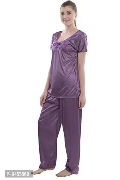 FNK Style Satin Sexy Night Suit Set with Top & Pyjama for Women Sleep Wear Night & Honeymoon-thumb3