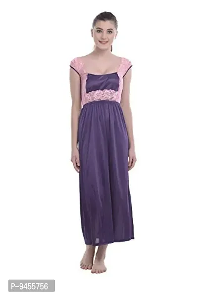 FNK Style Satin Soft Sexy Night Gown Calf Length with Robe for Women Sleep Wear Night & Honeymoon-thumb5