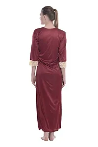 FNK Style Satin Soft Sexy Night Gown Calf Length with Robe for Women Sleep Wear Night & Honeymoon-thumb3