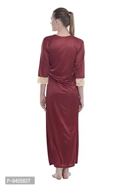 FNK Style Satin Soft Sexy Night Gown Calf Length with Robe for Women Sleep Wear Night & Honeymoon-thumb4