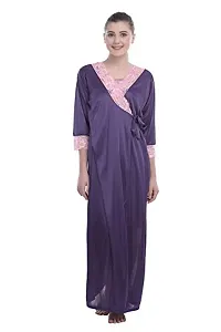 FNK Style Satin Soft Sexy Night Gown Calf Length with Robe for Women Sleep Wear Night & Honeymoon-thumb1