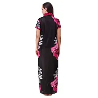 FNK Style Satin Soft Printed Sexy Full Length Robe for Women Sleep Wear Night & Honeymoon Maroon-thumb2