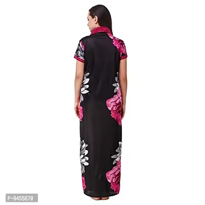 FNK Style Satin Soft Printed Sexy Full Length Robe for Women Sleep Wear Night & Honeymoon Maroon-thumb3