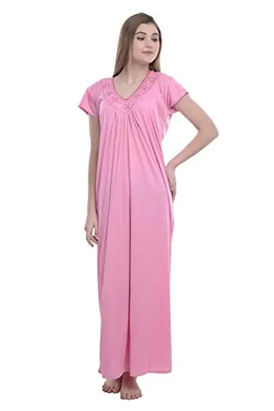 FNK Style Satin Soft Ankle Length Night Gown for Women Sleep Wear Night & Honeymoon