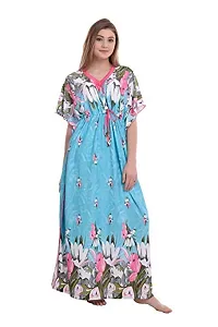 F.N.K STYLE Style Satin Floral Print Sexy aftan Night for Women Sleep Wear Night & Honeymoon Blue-thumb3