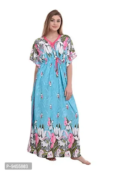 F.N.K STYLE Style Satin Floral Print Sexy aftan Night for Women Sleep Wear Night & Honeymoon Blue-thumb4