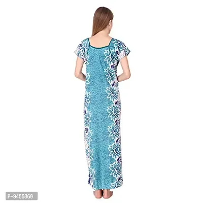 FNK Style Floral Printed Hosiery Nighty Maxi Night Gown for Women Sleep Wear Night & Honeymoon Light Blue-thumb4