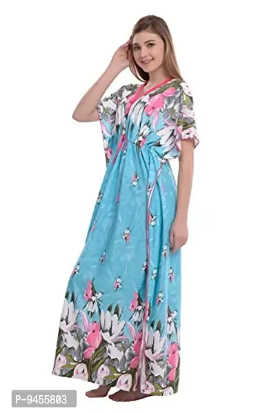 F.N.K STYLE Style Satin Floral Print Sexy aftan Night for Women Sleep Wear Night & Honeymoon Blue-thumb3