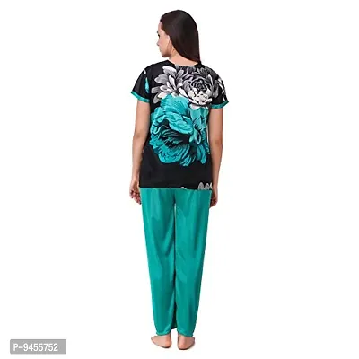 FNK Style Floral Print Satin Sexy Night Suit Set with Top Lower for Women Sleep Wear Night & Honeymoon-thumb3