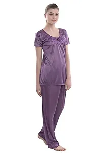 FNK Style Satin Sexy Night Suit Set with Top & Pyjama for Women Sleep Wear Night & Honeymoon-thumb1