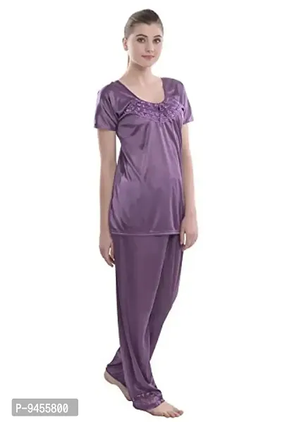 FNK Style Satin Sexy Night Suit Set with Top & Pyjama for Women Sleep Wear Night & Honeymoon-thumb2