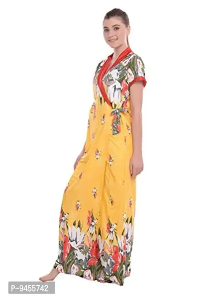 FNK Style Floral Printed Hosiery Night Gown Robe for Women Sleep Wear Night & Honeymoon-thumb2