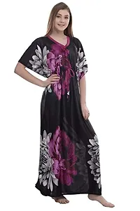 F.N.K STYLE Style Satin Floral Print Sexy aftan Night for Women Sleep Wear Night & Honeymoon Maroon-thumb2