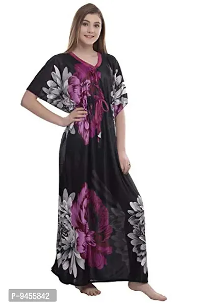 F.N.K STYLE Style Satin Floral Print Sexy aftan Night for Women Sleep Wear Night & Honeymoon Maroon-thumb3