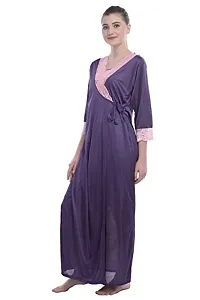 FNK Style Satin Soft Sexy Night Gown Calf Length with Robe for Women Sleep Wear Night & Honeymoon-thumb2