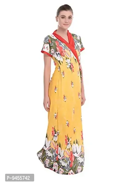 FNK Style Floral Printed Hosiery Night Gown Robe for Women Sleep Wear Night & Honeymoon-thumb3