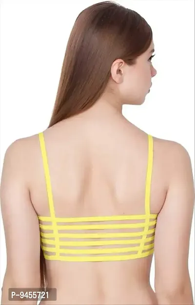 F.N.K STYLE Bralette for Women Cage Bra Cotton Blend Lightly Padded with Removable Pads Seamless Wire Free for Western Beach Wear & Backless Dresses - Pack of 1 Yellow-thumb3