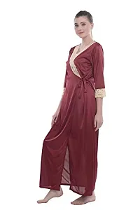 FNK Style Satin Soft Sexy Night Gown Calf Length with Robe for Women Sleep Wear Night & Honeymoon-thumb2