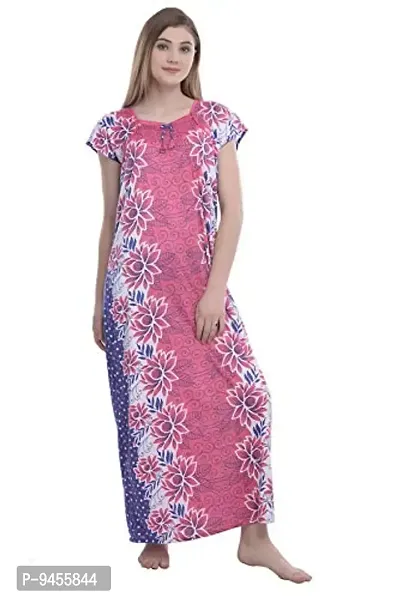 FNK Style Floral Printed Hosiery Nighty Maxi Night Gown for Women Sleep Wear Night & Honeymoon-thumb3