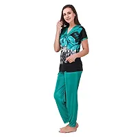 FNK Style Floral Print Satin Sexy Night Suit Set with Top Lower for Women Sleep Wear Night & Honeymoon-thumb1