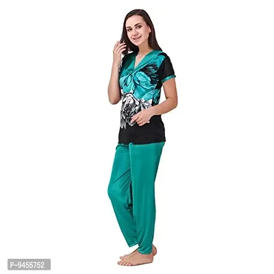 FNK Style Floral Print Satin Sexy Night Suit Set with Top Lower for Women Sleep Wear Night & Honeymoon-thumb2