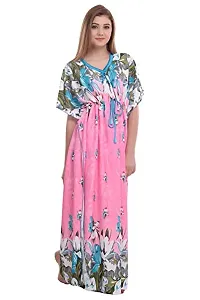 F.N.K STYLE Style Satin Floral Print Sexy aftan Night for Women Sleep Wear Night & Honeymoon Pink-thumb3