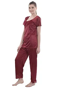 FNK Style Satin Sexy Night Suit Set with Top & Pyjama for Women Sleep Wear Night & Honeymoon-thumb2