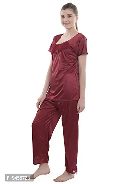 FNK Style Satin Sexy Night Suit Set with Top & Pyjama for Women Sleep Wear Night & Honeymoon-thumb3