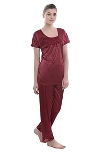 FNK Style Satin Sexy Night Suit Set with Top & Pyjama for Women Sleep Wear Night & Honeymoon-thumb1