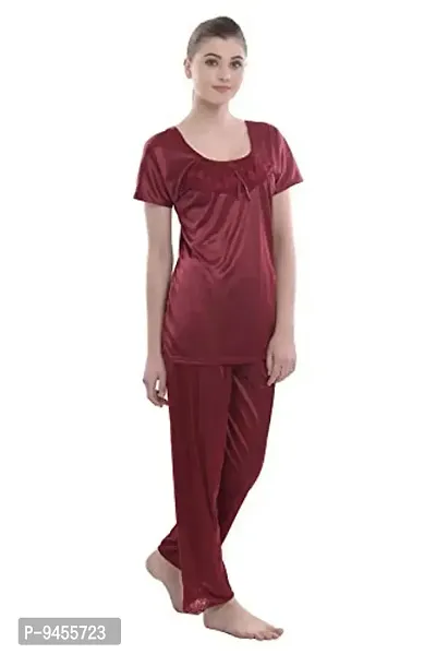 FNK Style Satin Sexy Night Suit Set with Top & Pyjama for Women Sleep Wear Night & Honeymoon-thumb2