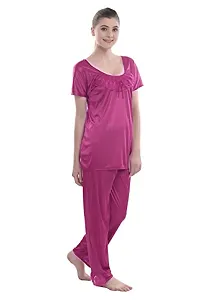 FNK Style Satin Sexy Night Suit Set with Top & Pyjama for Women Sleep Wear Night & Honeymoon-thumb1