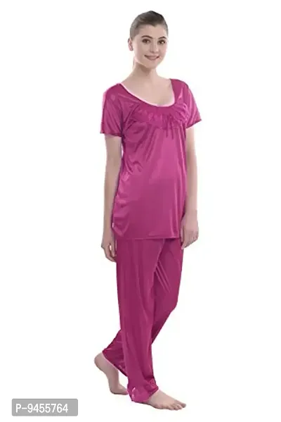 FNK Style Satin Sexy Night Suit Set with Top & Pyjama for Women Sleep Wear Night & Honeymoon-thumb2