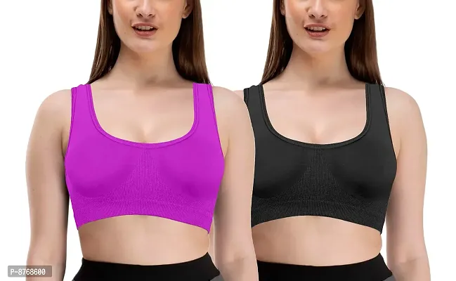 ZUVAIRIYA STORE Women Everyday Sports Air Bra Non-Padded, Non-Wired Molded Sport Bra (Combo Pack of 2)