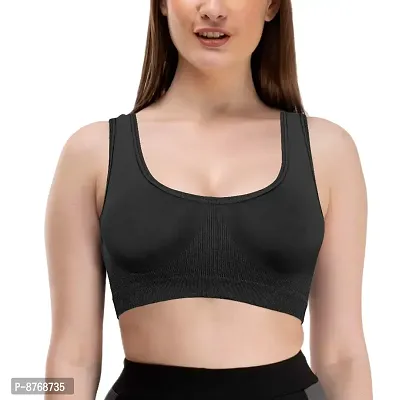 Firstwish Women's Air Bra, Sports Bra, Stretchable Non-Padded  Non-Wired Seamless Bra, Free Size (Fits Best - Size 28 to 36, Combo of 2) Black-Peach-thumb2