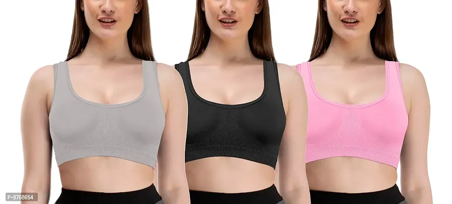 Mysha Womens  Girls Cotton Non-Wired, Non Padded Sports Bra (Pack of 3)