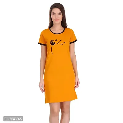 TheFashionClinic Autumn Graphic Printed Ringer Dress for Women | Mustard Yellow |100% Cotton| Size -M-thumb3