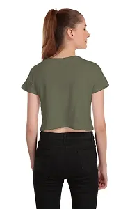 TheFashionClinic Never Look Back Quotes Slogan Printed Crop Top for Women | Olive Green|100% Cotton| Size -XL-thumb3