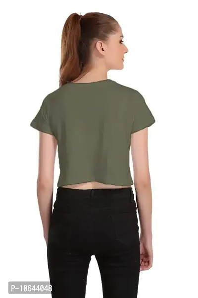 TheFashionClinic Never Look Back Quotes Slogan Printed Crop Top for Women | Olive Green|100% Cotton| Size -XL-thumb4