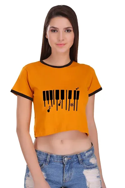 TheFashionClinic Piano Graphic Crop Top for Women | Dark |100% Cotton| Size -S