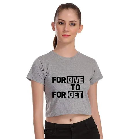 TheFashionClinic Forgive to Forget Quotes Slogan Crop Top for Women | Grey|100% Cotton| Size -L